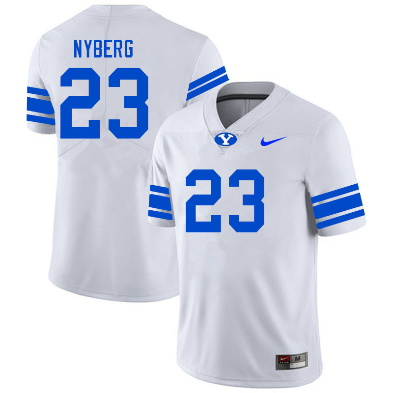Men #23 Hobbs Nyberg BYU Cougars College Football Jerseys Sale-White - Click Image to Close